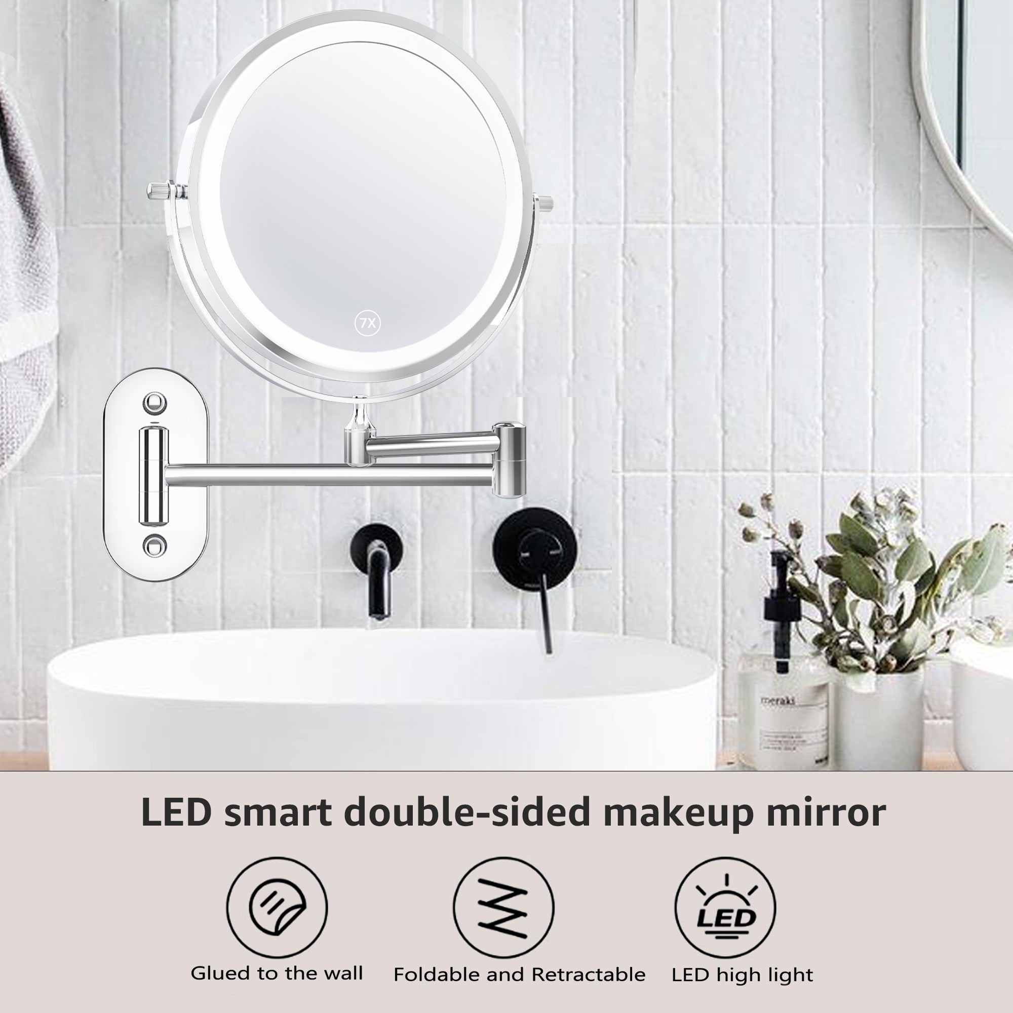 YULIKA Round LED Metal Wall Mirror with 10x Magnification & Charging Function ¨C Makeup Mirror