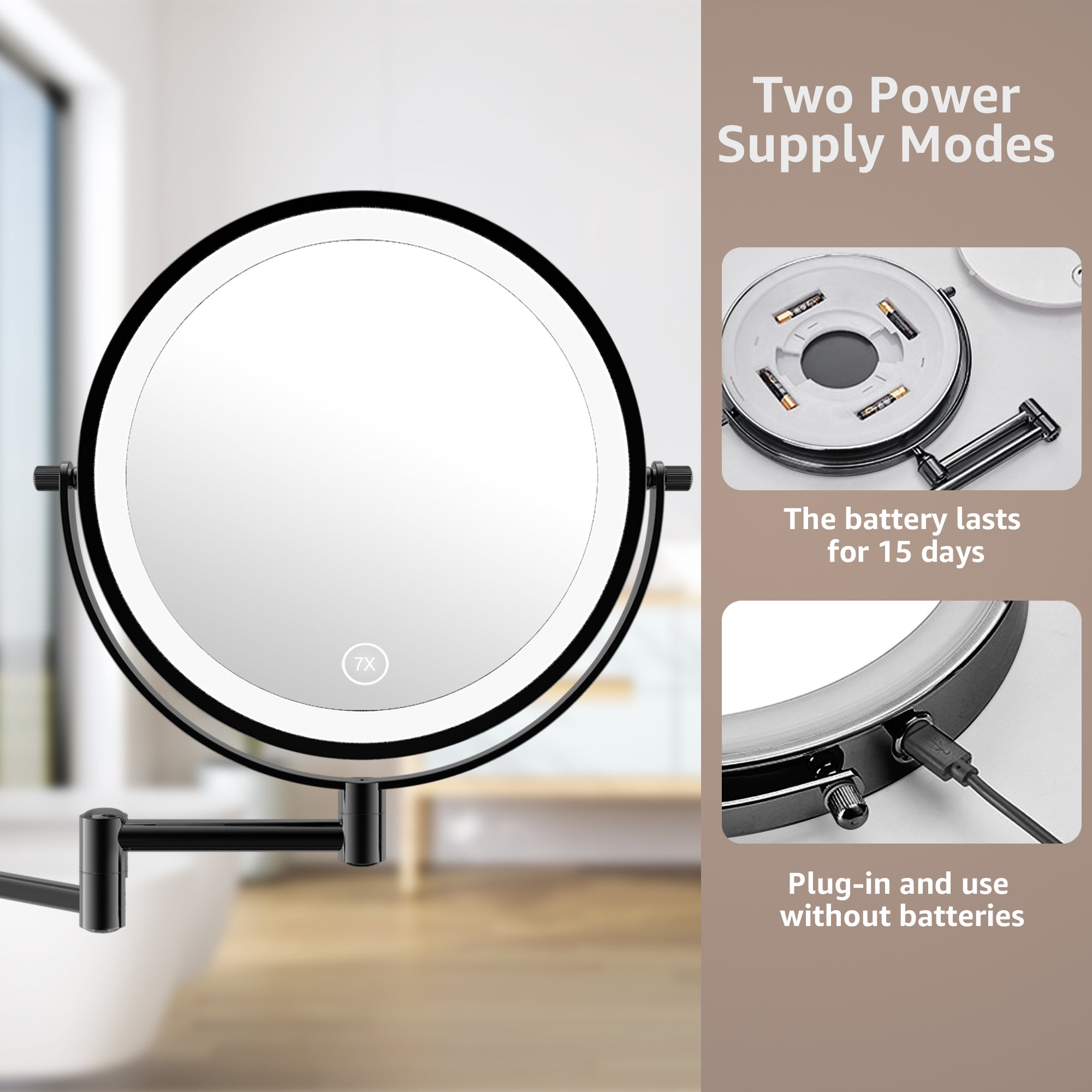 YULIKA Round Led Metal Wall Mirror 10x Magnification Makeup Mirror, Plug-In