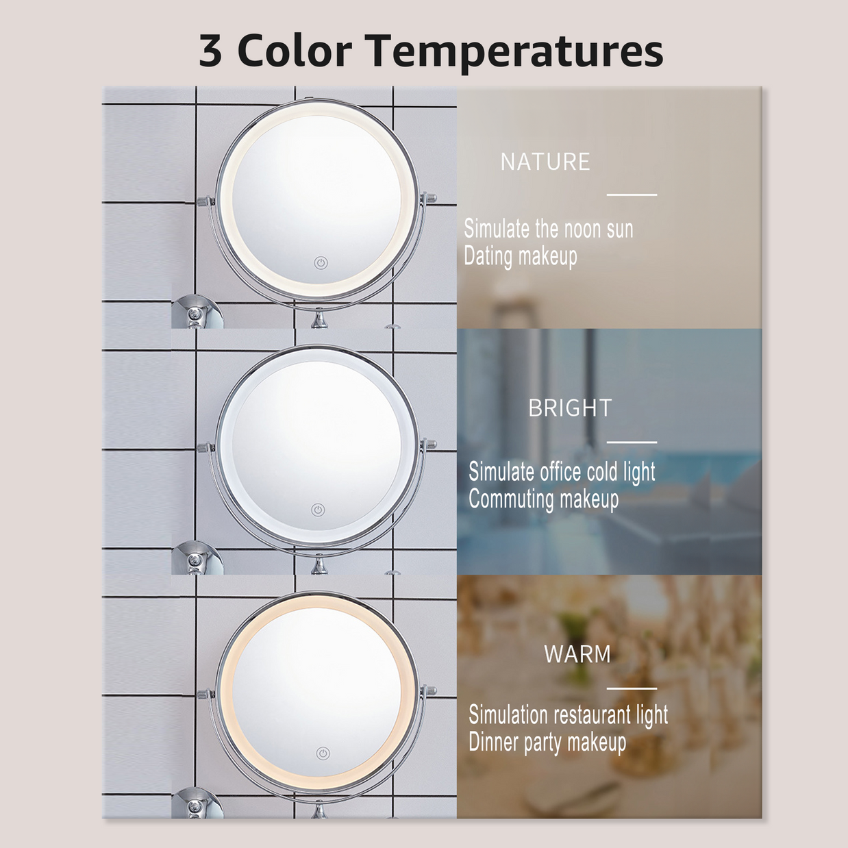 YULIKA Round LED Metal Wall Mirror with 10x Magnification & Charging Function ¨C Makeup Mirror