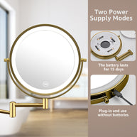 YULIKA Round Led Metal Wall Mirror 10x Magnification Makeup Mirror, Plug-In