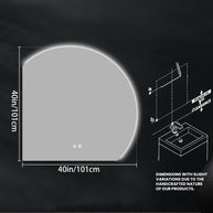 YULIKA Wall Mounted Dimmable Semicircular LED Mirror Anti-Fog Backlit Lighted Bathroom Vanity Mirror