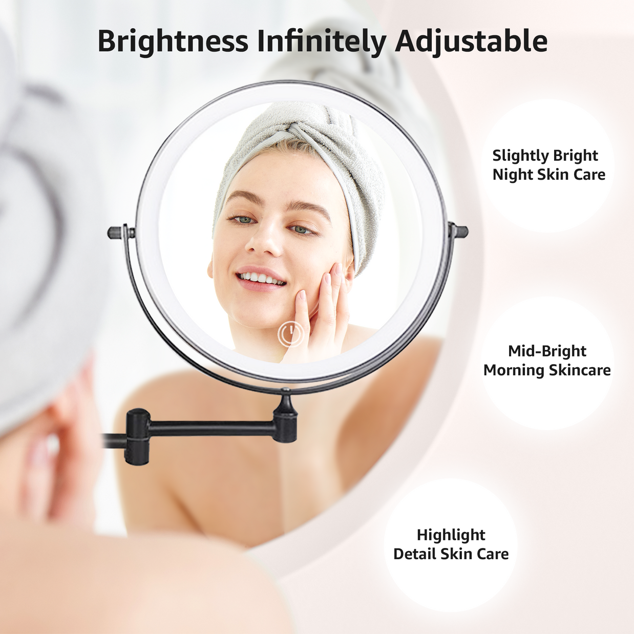 YULIKA Round LED Metal Wall Mirror with 10x Magnification & Charging Function ¨C Makeup Mirror