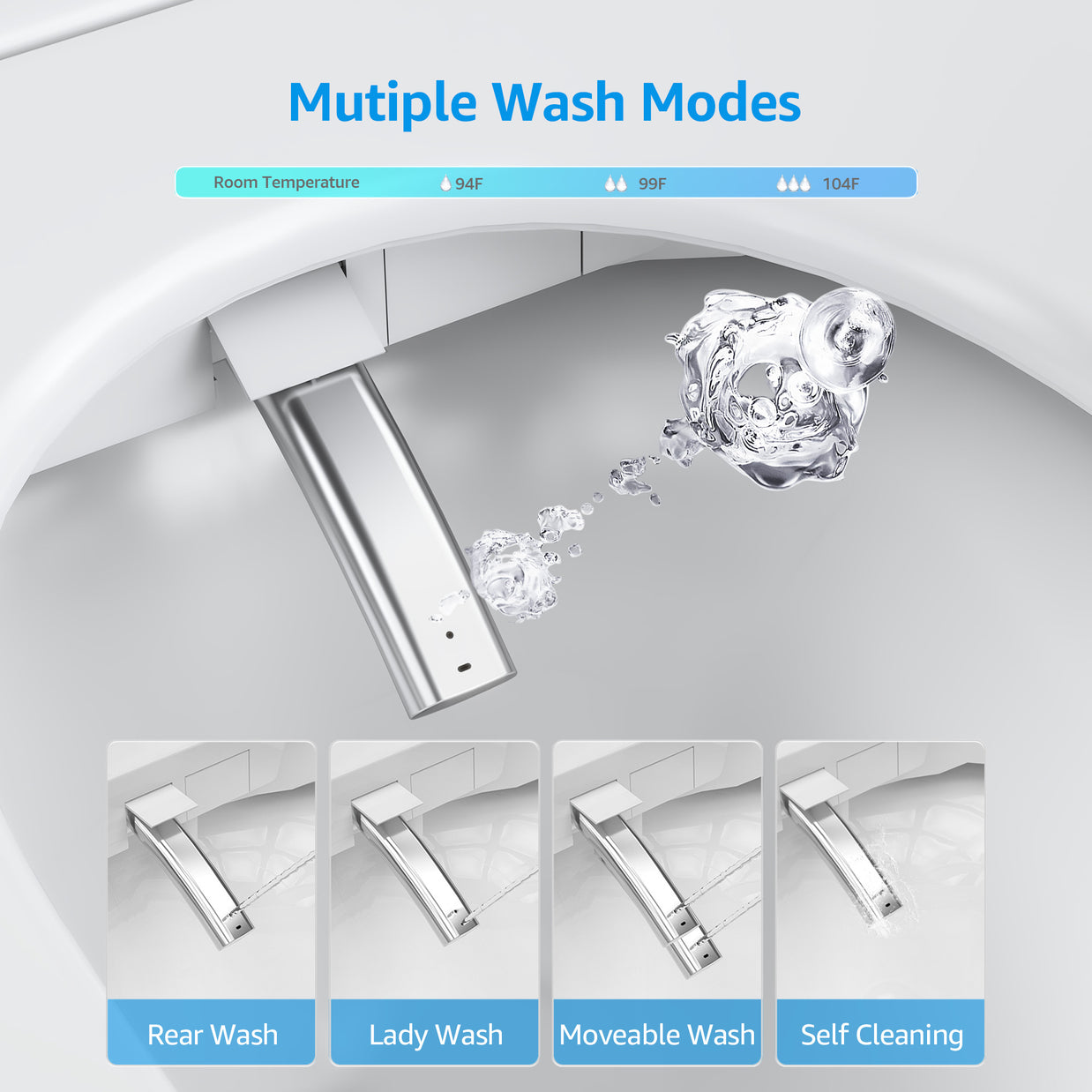 YULIKA-U5 Muti-Color LED Light Elongated Floor Mounted Bidet Toilet One-piece Smart Toilet with Warmed Seat & Warm Air Drying & Cleaning Function