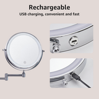 YULIKA Round LED Metal Wall Mirror with 10x Magnification & Charging Function ¨C Makeup Mirror