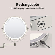 YULIKA Round LED Metal Wall Mirror with 10x Magnification & Charging Function ¨C Makeup Mirror