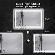 YULIKA Front Light and Backlit Mirror Rectangular Frameless Anti-Fog Lighted Wall Bathroom Vanity Mirror