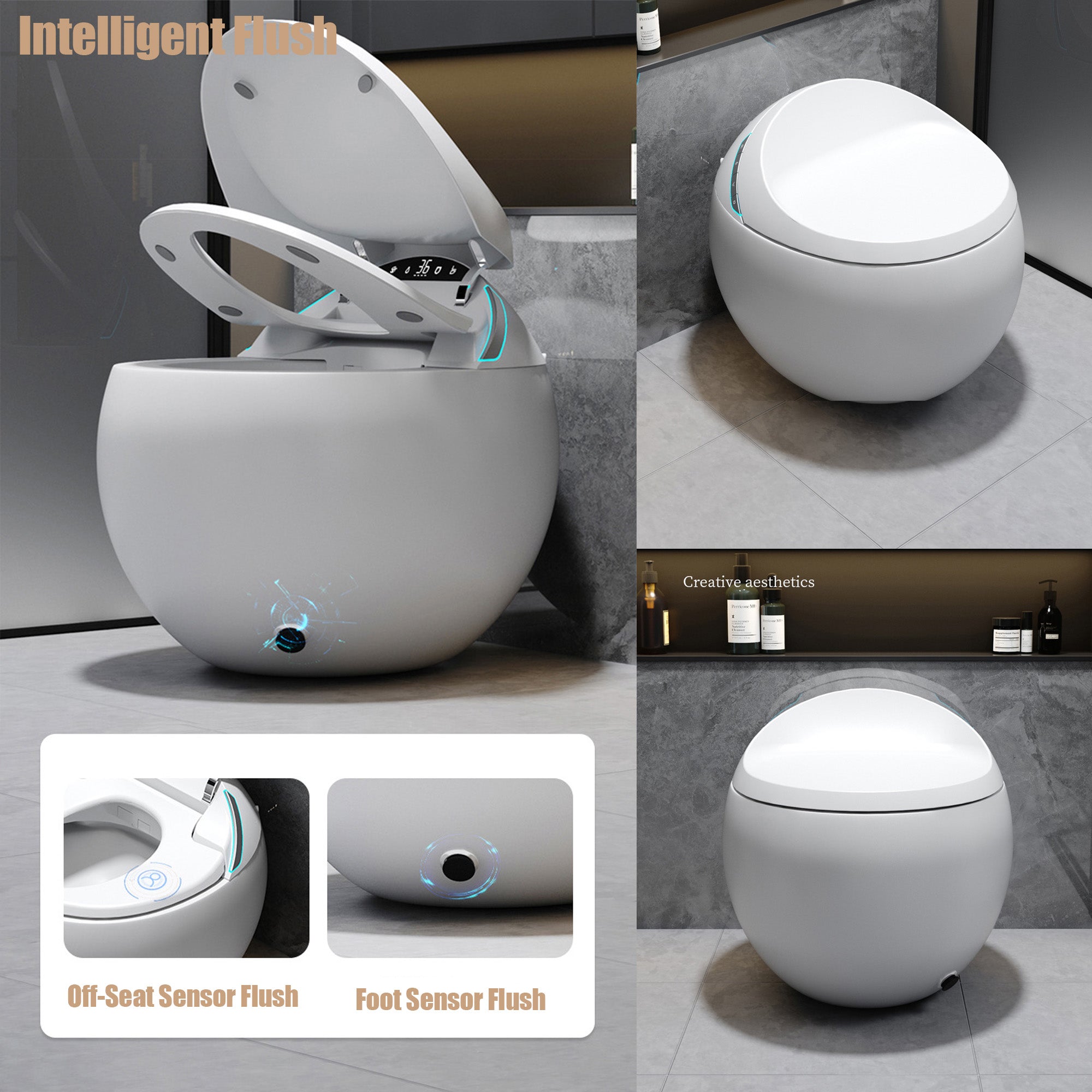 YULIKA-ST003 Spherical Smart Toilet One piece Auto Open Close Lid Toilet with Adjustable Heated Seat