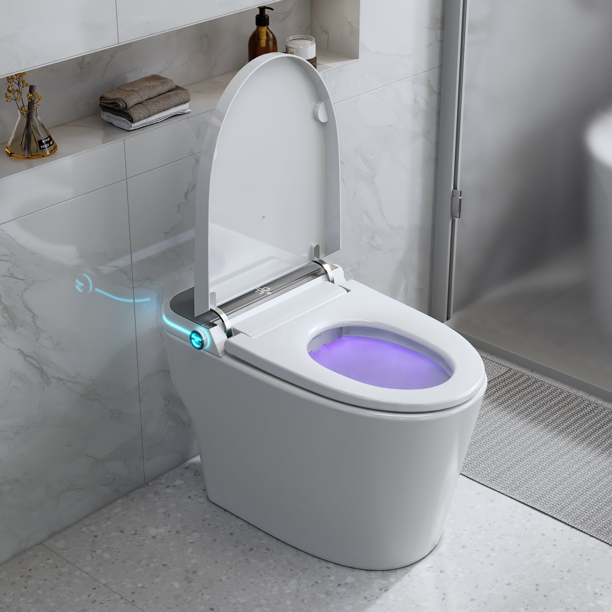 YULIKA-ST001 Radar Sensing Elongated Bidet Comfort Chair Height Floor Mounted Smart Toilet One-Piece Bidet Toilet with LED Screen(Seat Included)