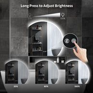 YULIKA Wall Mounted Dimmable Semicircular LED Mirror Anti-Fog Backlit Lighted Bathroom Vanity Mirror