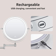 YULIKA Round LED Metal Wall Mirror with 10x Magnification & Charging Function ¨C Makeup Mirror