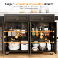Farmhouse Rolling Kitchen Island with Drop-Leaf & Power Outlet