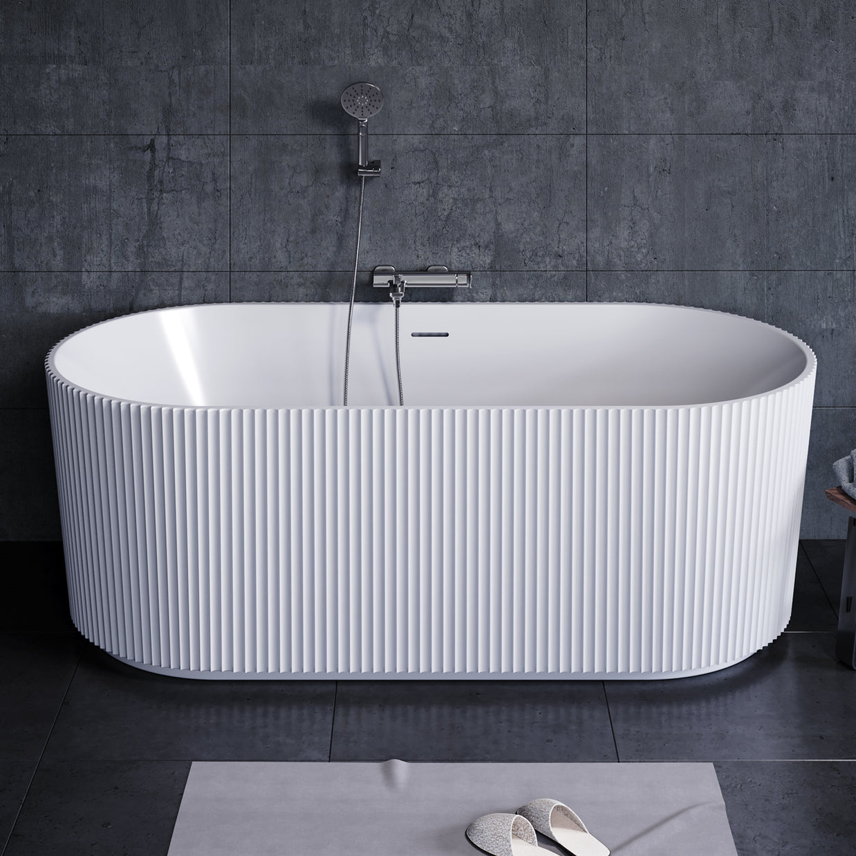 YULIKA Large Capacity Freestanding Acrylic Bathtub with Striped Design