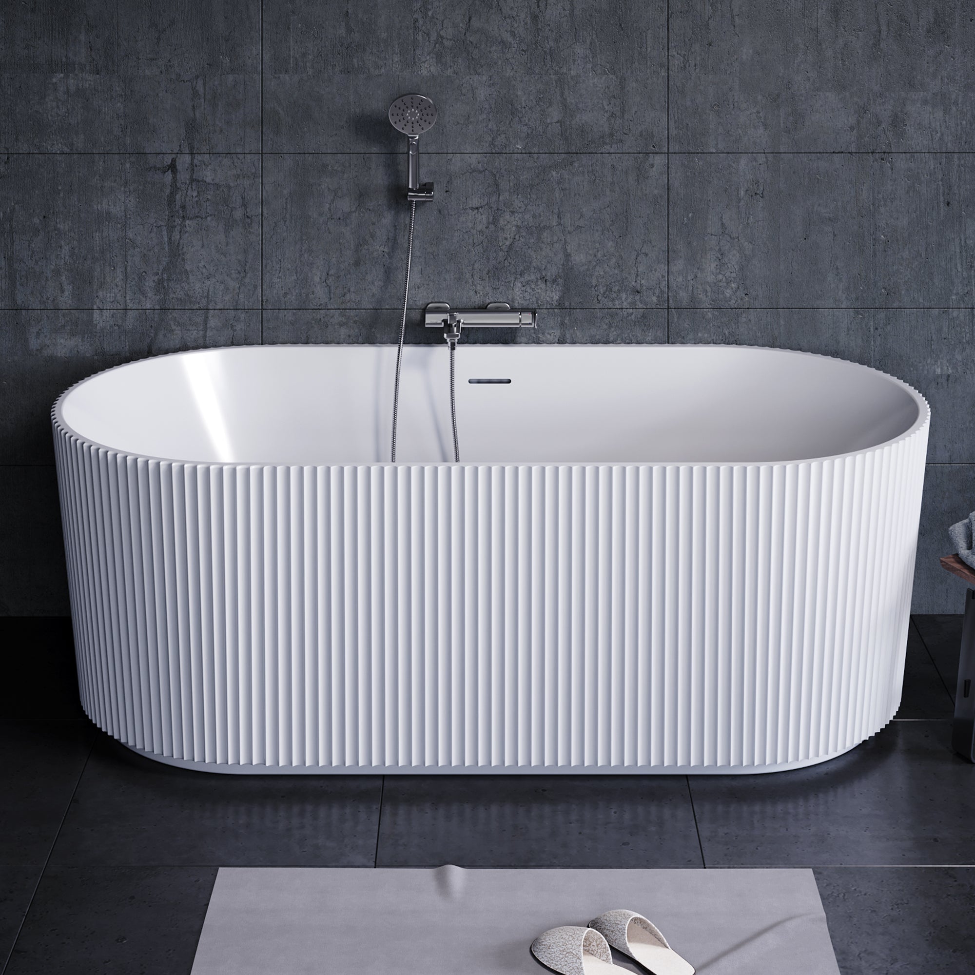 YULIKA Large Capacity Freestanding Acrylic Bathtub with Striped Design