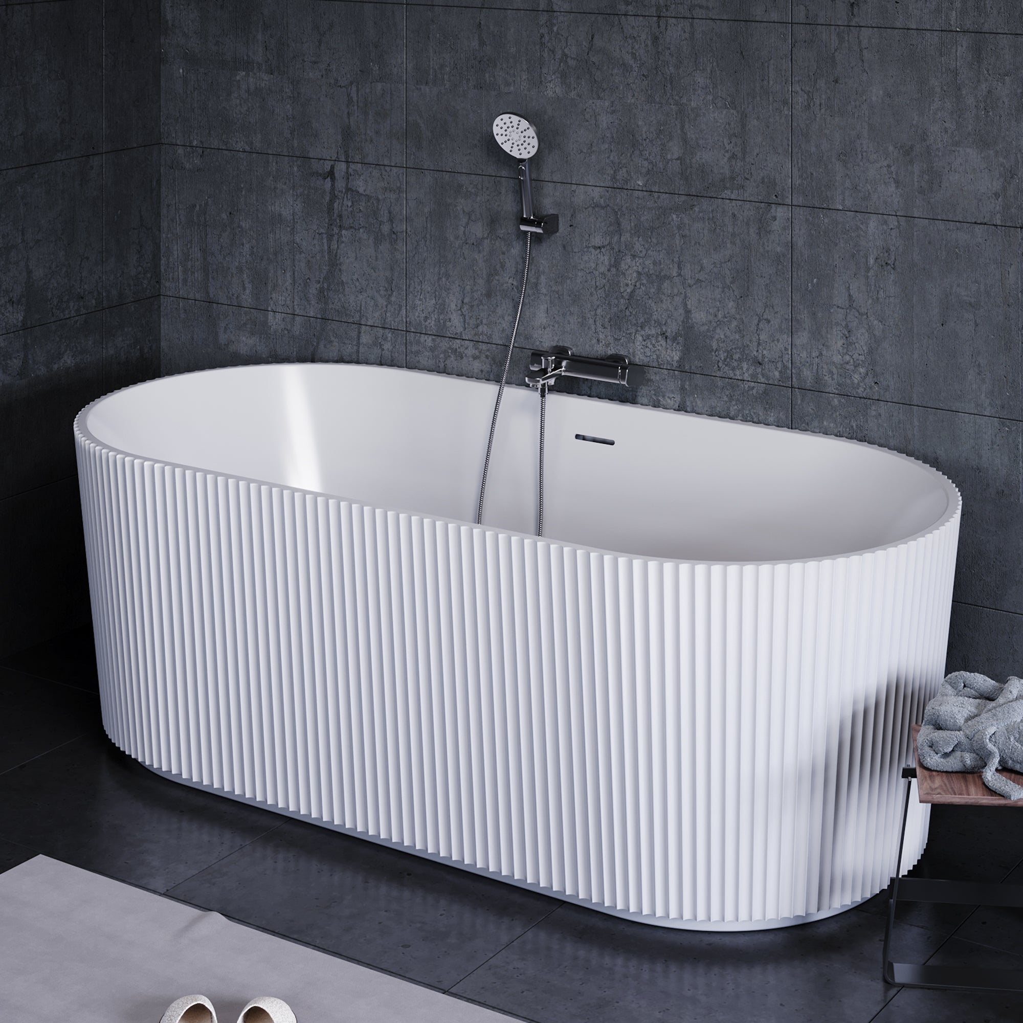 YULIKA Large Capacity Freestanding Acrylic Bathtub with Striped Design