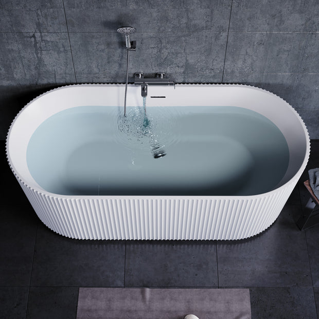 YULIKA Large Capacity Freestanding Acrylic Bathtub with Striped Design
