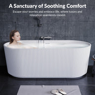 YULIKA Large Capacity Freestanding Acrylic Bathtub with Striped Design