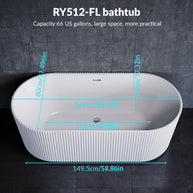 YULIKA Large Capacity Freestanding Acrylic Bathtub with Striped Design