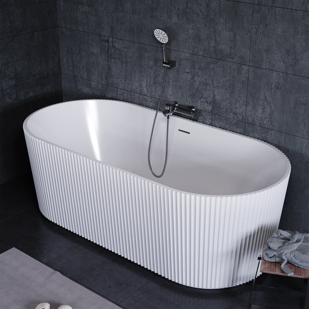YULIKA Large Capacity Freestanding Acrylic Bathtub with Striped Design