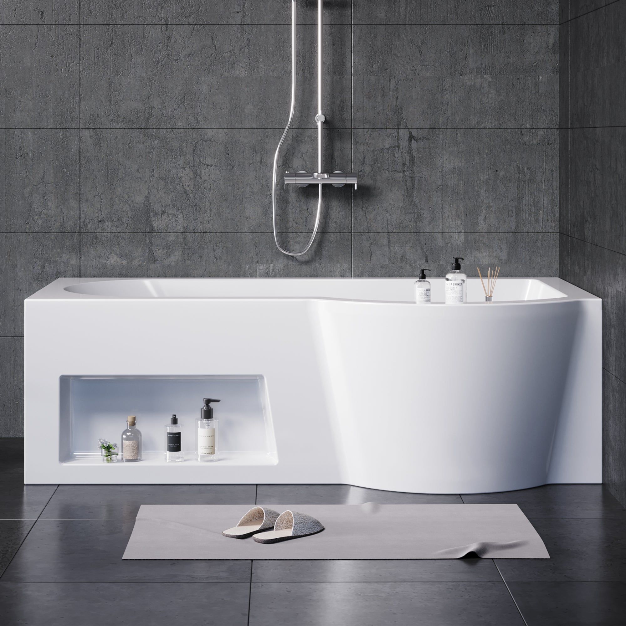 YULIKA 59.06 in x 33.46 in Freestanding Soaking Solid Surface Acrylic Bathtub with Ergonomic Design