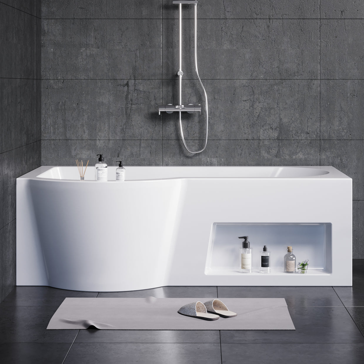 YULIKA 59.06 in x 33.46 in Freestanding Soaking Solid Surface Acrylic Bathtub with Ergonomic Design