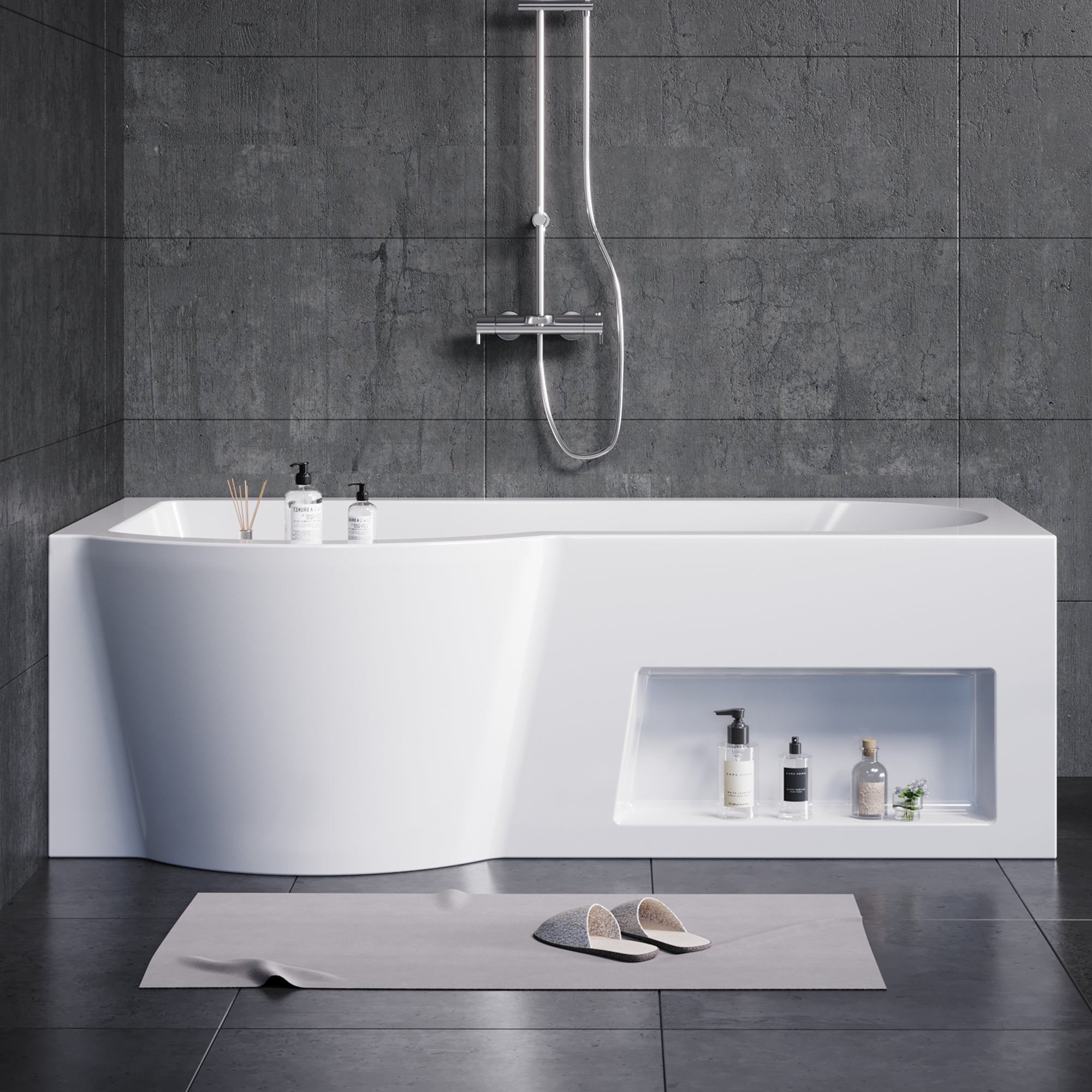 YULIKA 59.06 in x 33.46 in Freestanding Soaking Solid Surface Acrylic Bathtub with Ergonomic Design