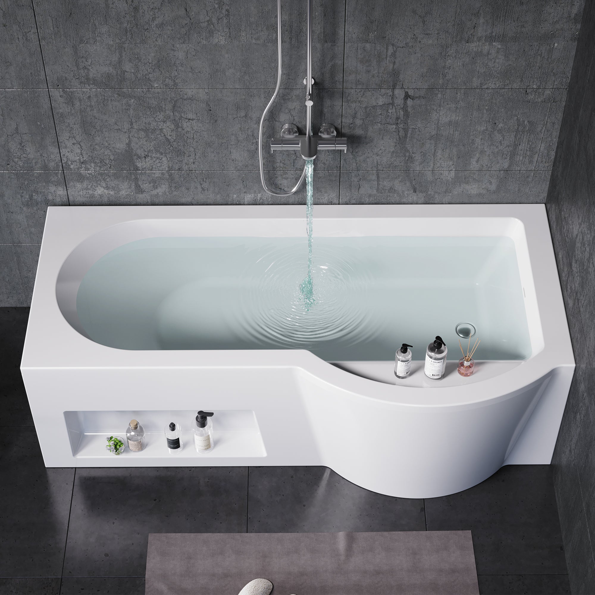 YULIKA 59.06 in x 33.46 in Freestanding Soaking Solid Surface Acrylic Bathtub with Ergonomic Design