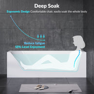 YULIKA 59.06 in x 33.46 in Freestanding Soaking Solid Surface Acrylic Bathtub with Ergonomic Design