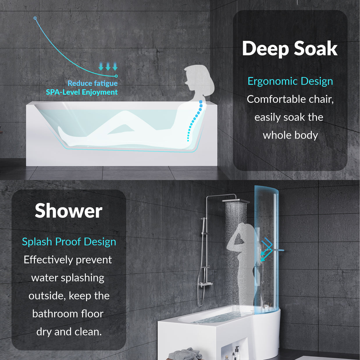 YULIKA 59.06 in x 33.46 in Freestanding Soaking Solid Surface Acrylic Bathtub with Ergonomic Design, Nano-Glass Water-Repellent Feature