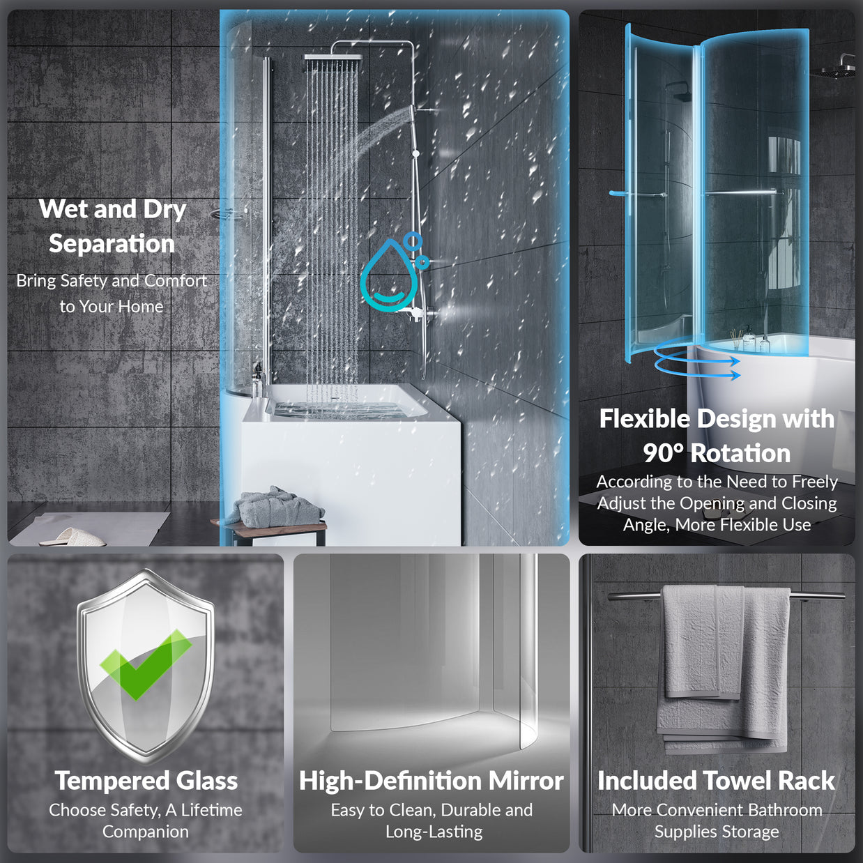 YULIKA 59.06 in x 33.46 in Freestanding Soaking Solid Surface Acrylic Bathtub with Ergonomic Design, Nano-Glass Water-Repellent Feature