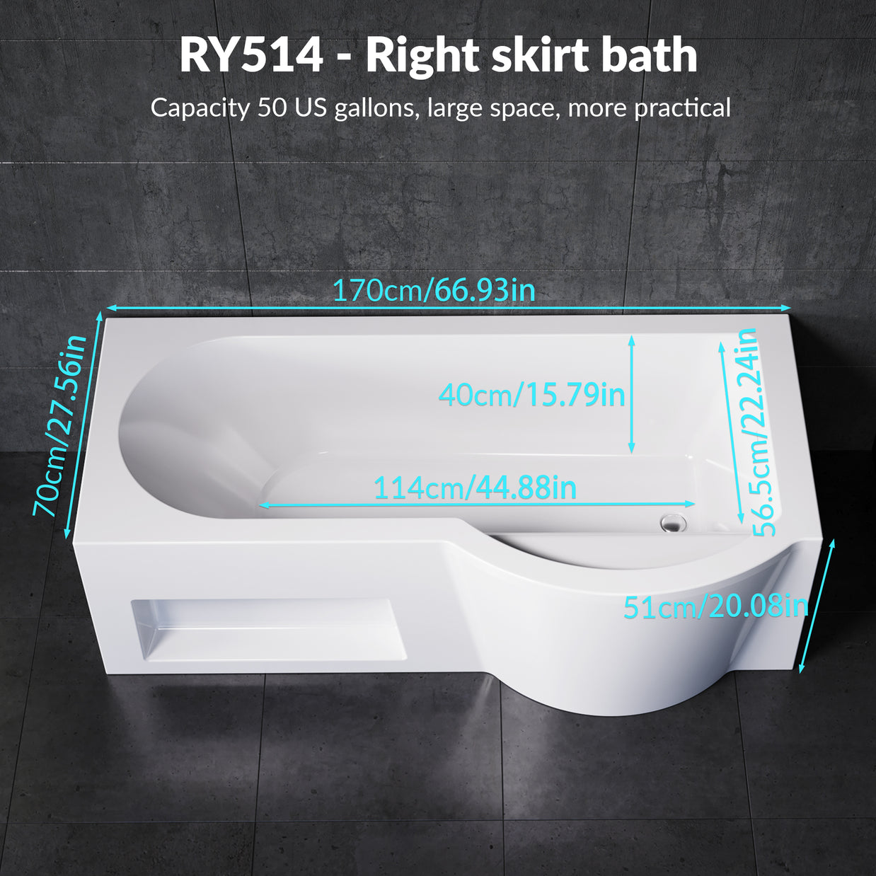 YULIKA 59.06 in x 33.46 in Freestanding Soaking Solid Surface Acrylic Bathtub with Ergonomic Design, Nano-Glass Water-Repellent Feature