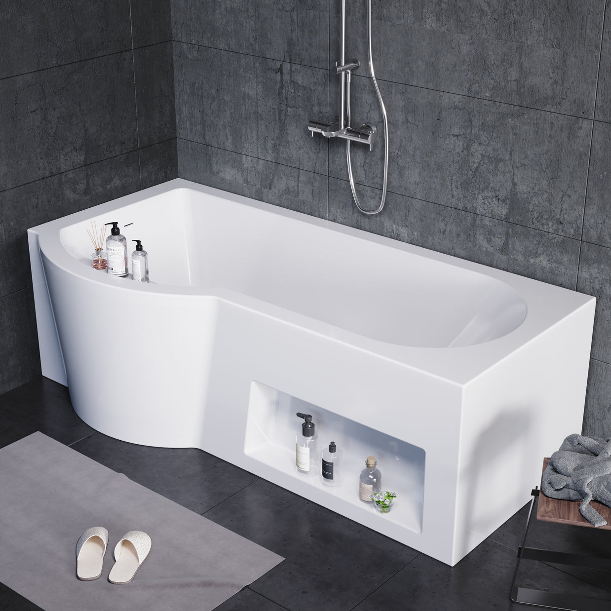 YULIKA 59.06 in x 33.46 in Freestanding Soaking Solid Surface Acrylic Bathtub with Ergonomic Design