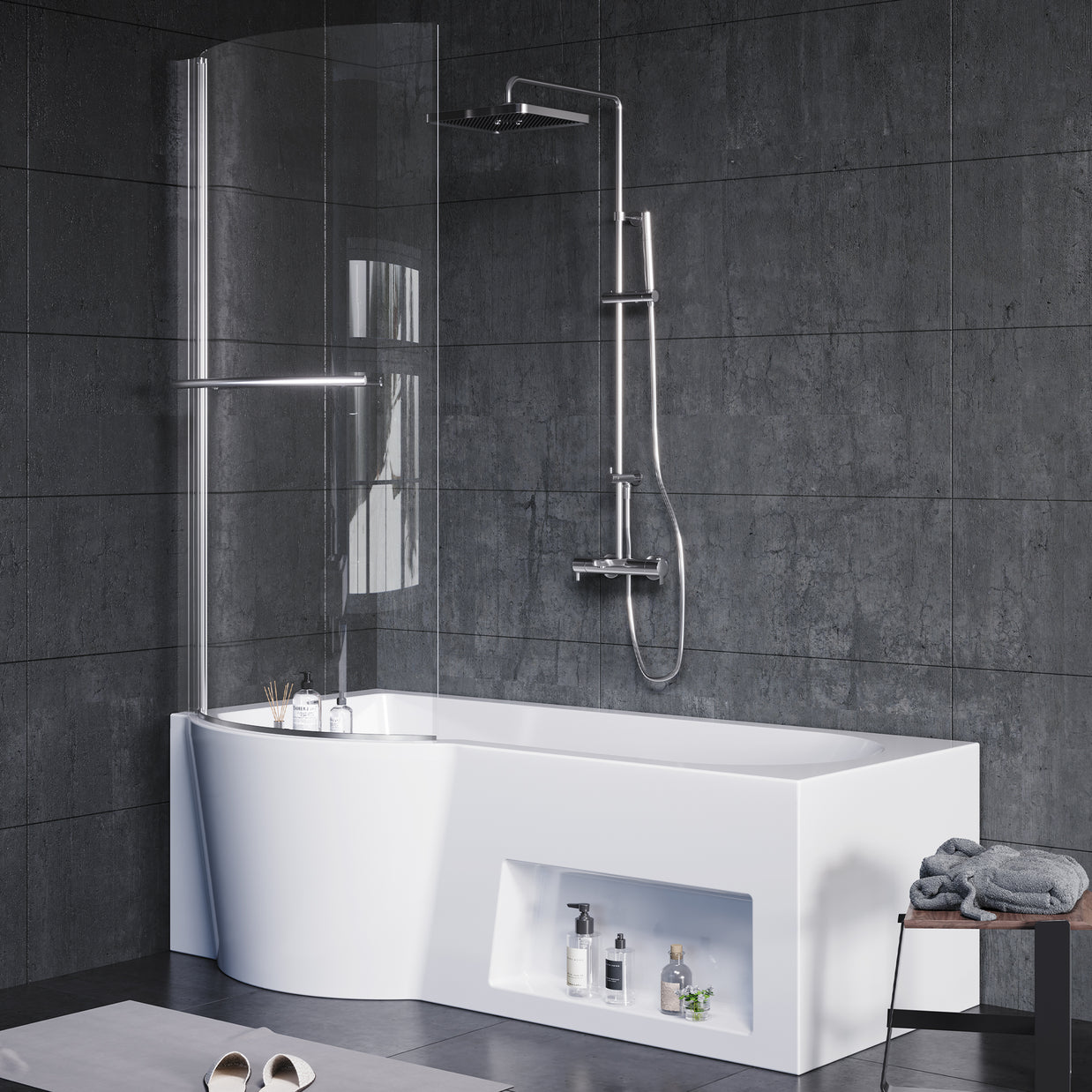 YULIKA 59.06 in x 33.46 in Freestanding Soaking Solid Surface Acrylic Bathtub with Ergonomic Design, Nano-Glass Water-Repellent Feature