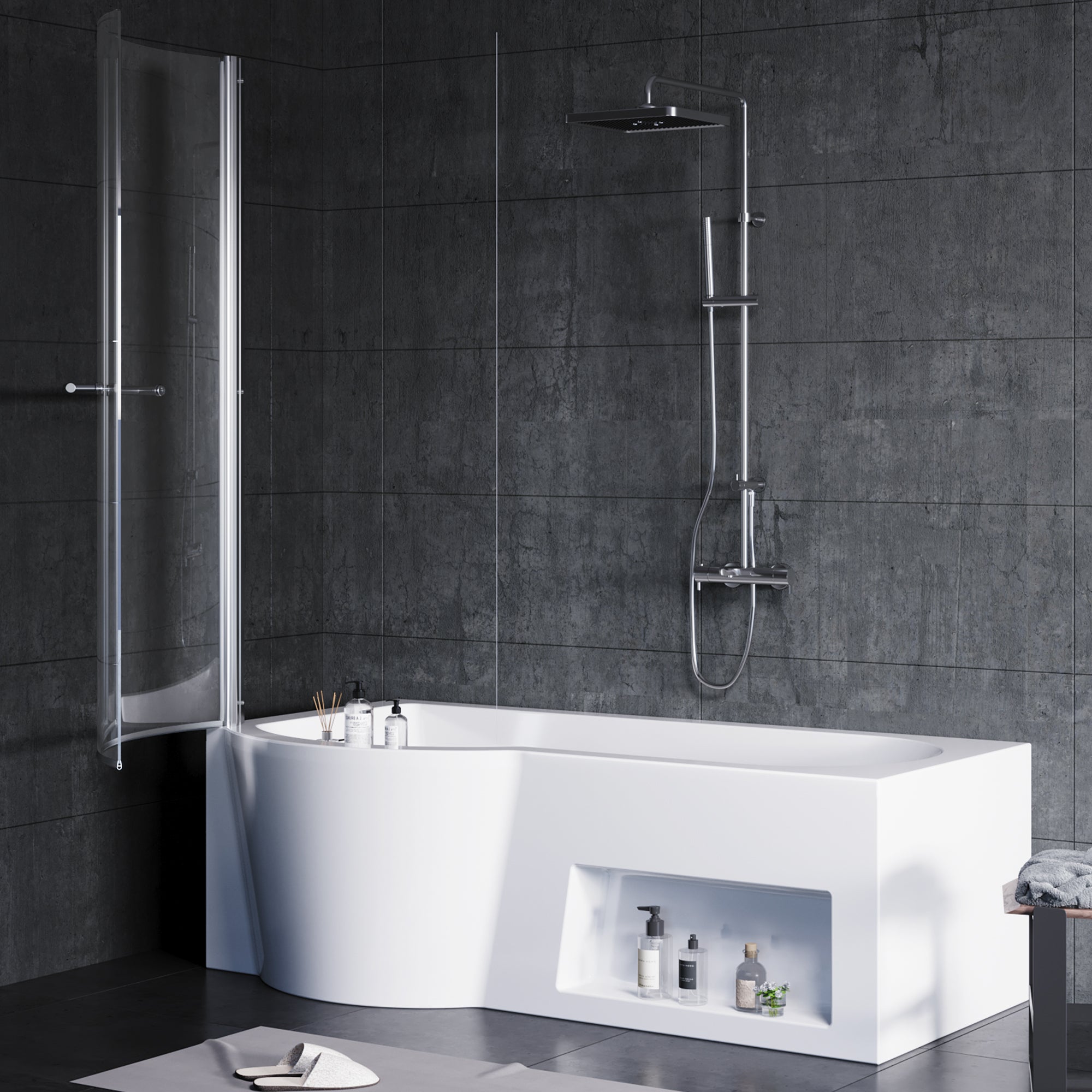 YULIKA 59.06 in x 33.46 in Freestanding Soaking Solid Surface Acrylic Bathtub with Ergonomic Design, Nano-Glass Water-Repellent Feature