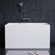 YULIKA Freestanding Acrylic Bathtub with Built-In Seat, Large Capacity for Small Spaces & Deep Soaking