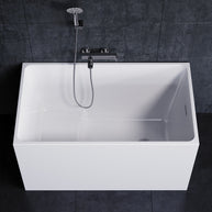 YULIKA Freestanding Acrylic Bathtub with Built-In Seat, Large Capacity for Small Spaces & Deep Soaking