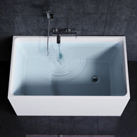 YULIKA Freestanding Acrylic Bathtub with Built-In Seat, Large Capacity for Small Spaces & Deep Soaking