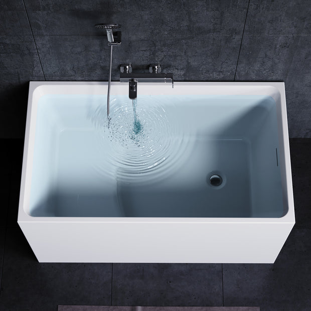 YULIKA Freestanding Acrylic Bathtub with Built-In Seat, Large Capacity for Small Spaces & Deep Soaking