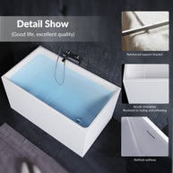 YULIKA Freestanding Acrylic Bathtub with Built-In Seat, Large Capacity for Small Spaces & Deep Soaking