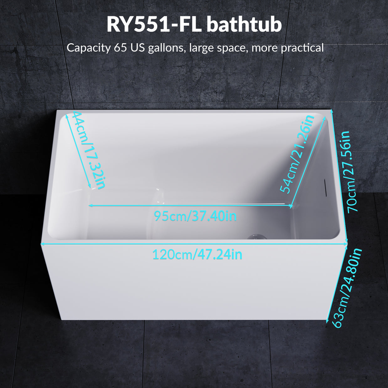 YULIKA Freestanding Acrylic Bathtub with Built-In Seat, Large Capacity for Small Spaces & Deep Soaking
