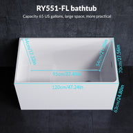 YULIKA Freestanding Acrylic Bathtub with Built-In Seat, Large Capacity for Small Spaces & Deep Soaking