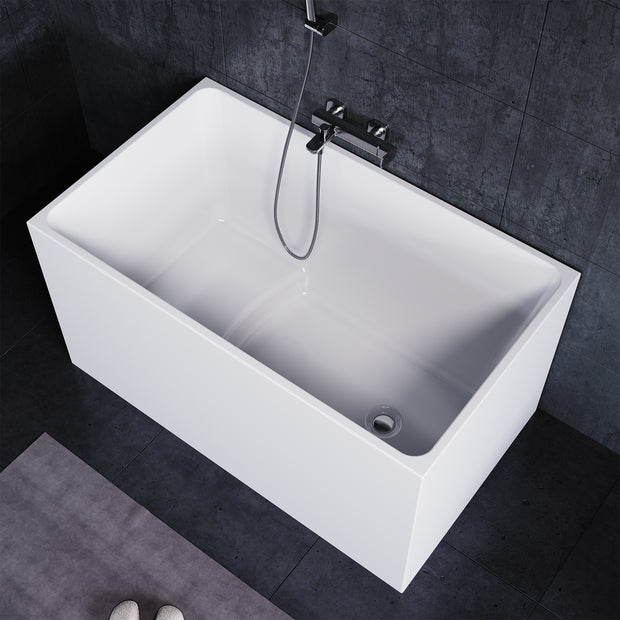 YULIKA Freestanding Acrylic Bathtub with Built-In Seat, Large Capacity for Small Spaces & Deep Soaking