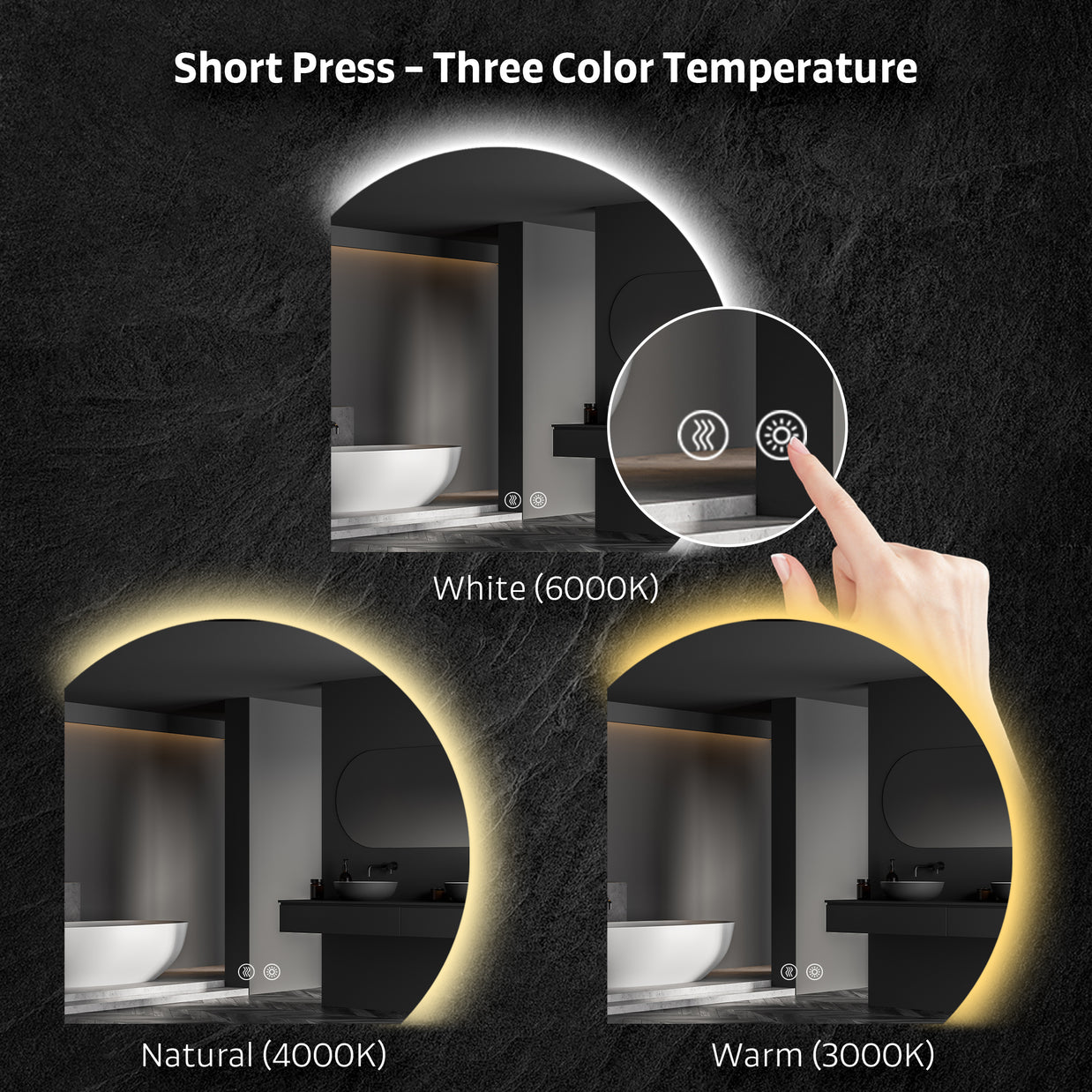 YULIKA Wall Mounted Dimmable Semicircular LED Mirror Anti-Fog Backlit Lighted Bathroom Vanity Mirror