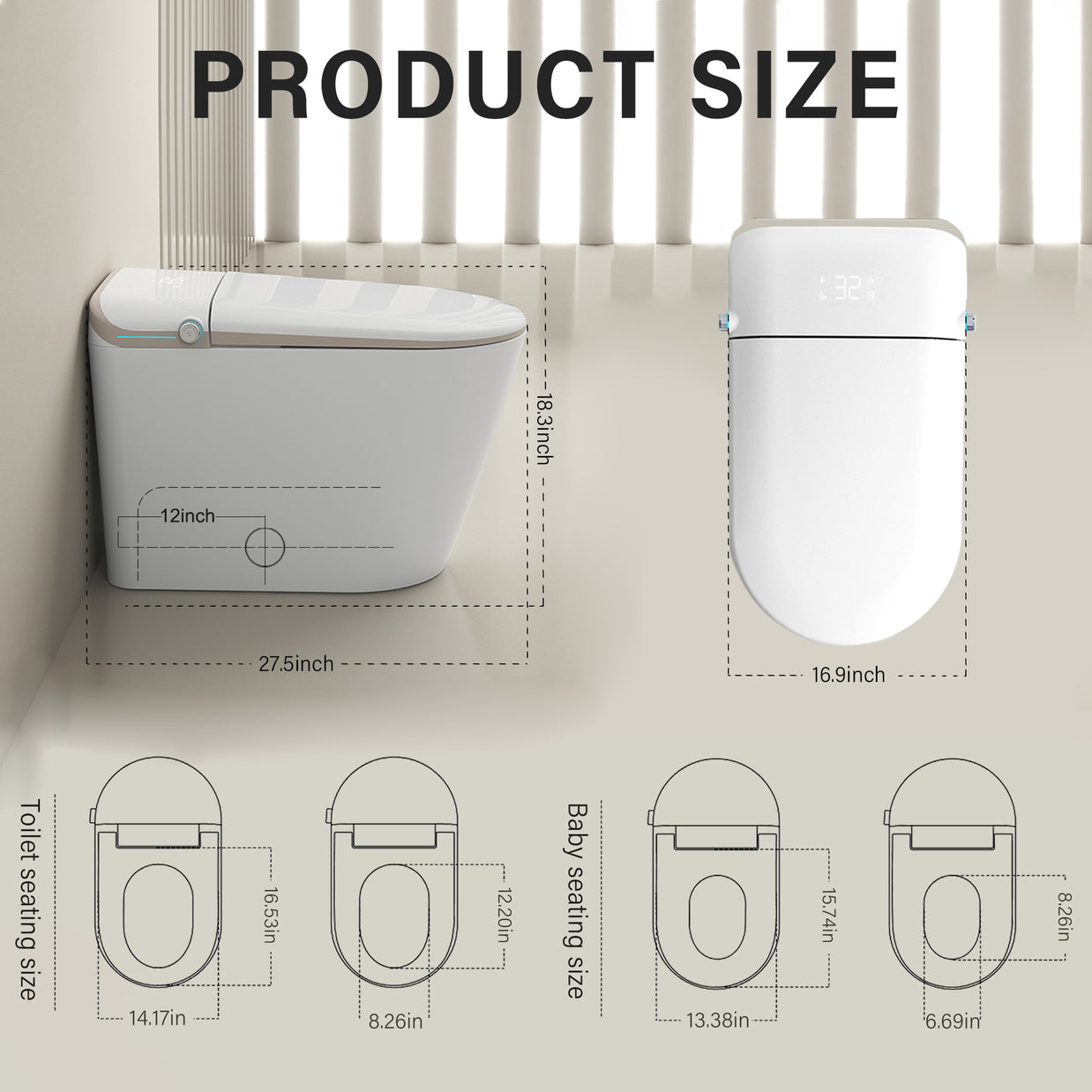 YULIKA-U2 Aromasphy Fragant System Elongated Floor Mounted Bidet Toilet 1.3 Gallons Per Minute GPF Smart Toilet
