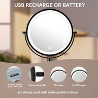 YULIKA Round Led Metal Wall Mirror 10x Magnification Makeup Mirror, Plug-In