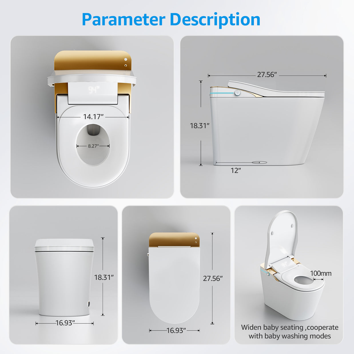 YULIKA-K1 Digital Screen Elongated Floor Mounted Bidet Smart Toilet for Bedroom