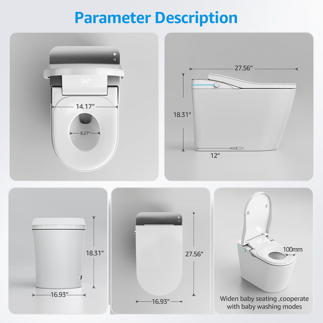 YULIKA-K1 Digital Screen Elongated Floor Mounted Bidet Smart Toilet for Bedroom