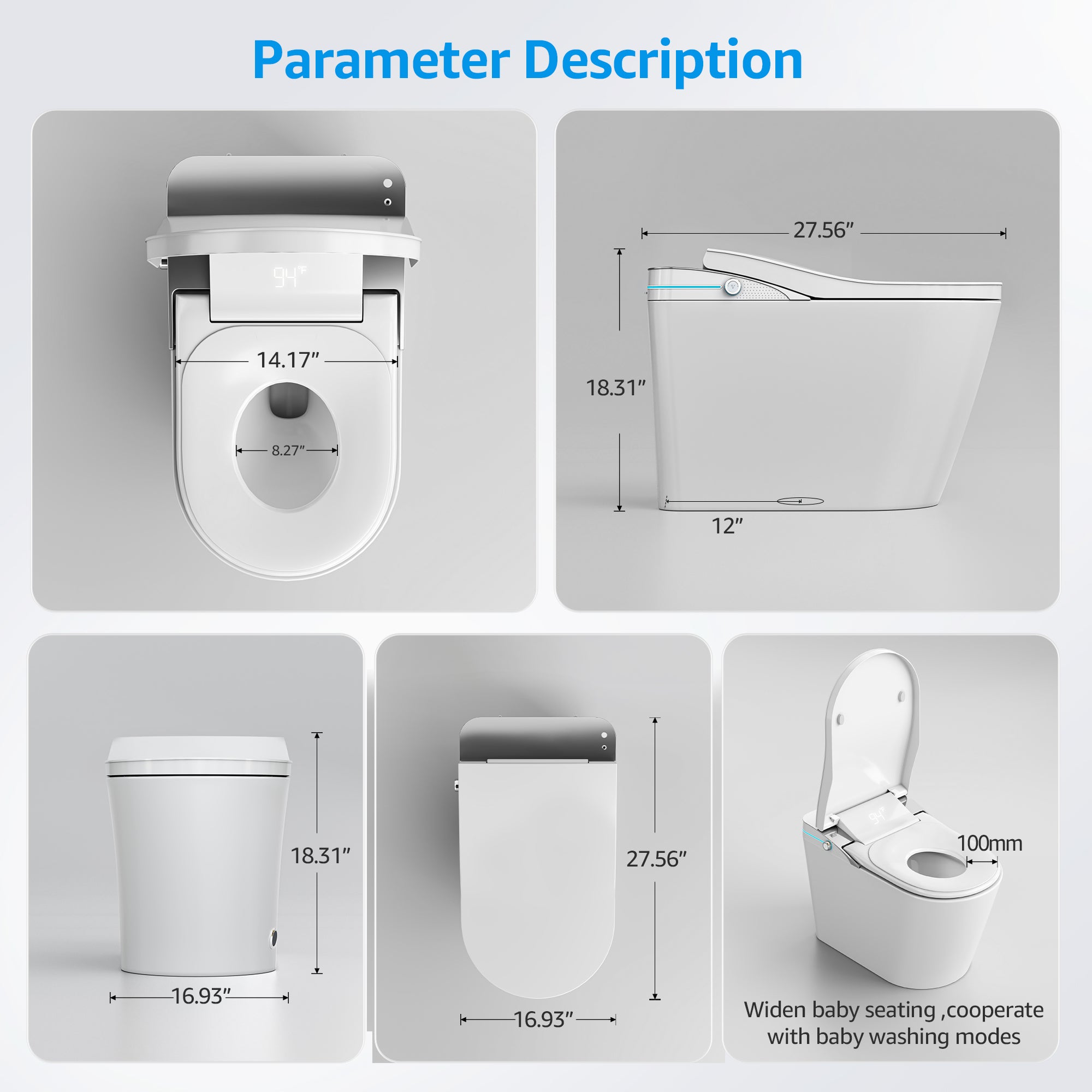 YULIKA-K1 Digital Screen Elongated Floor Mounted Bidet Smart Toilet for Bedroom