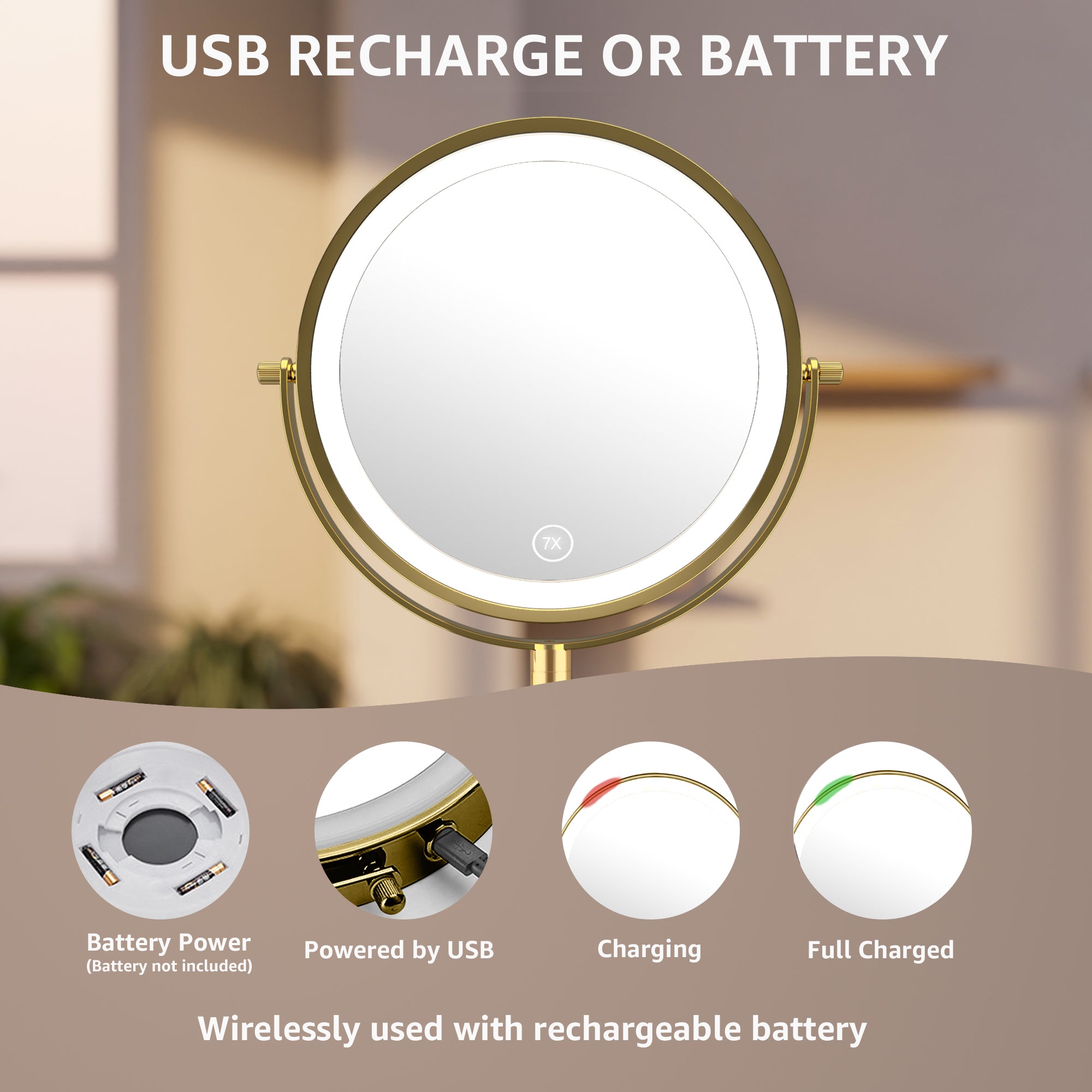 YULIKA Round Led Metal Wall Mirror 10x Magnification Makeup Mirror, Plug-In