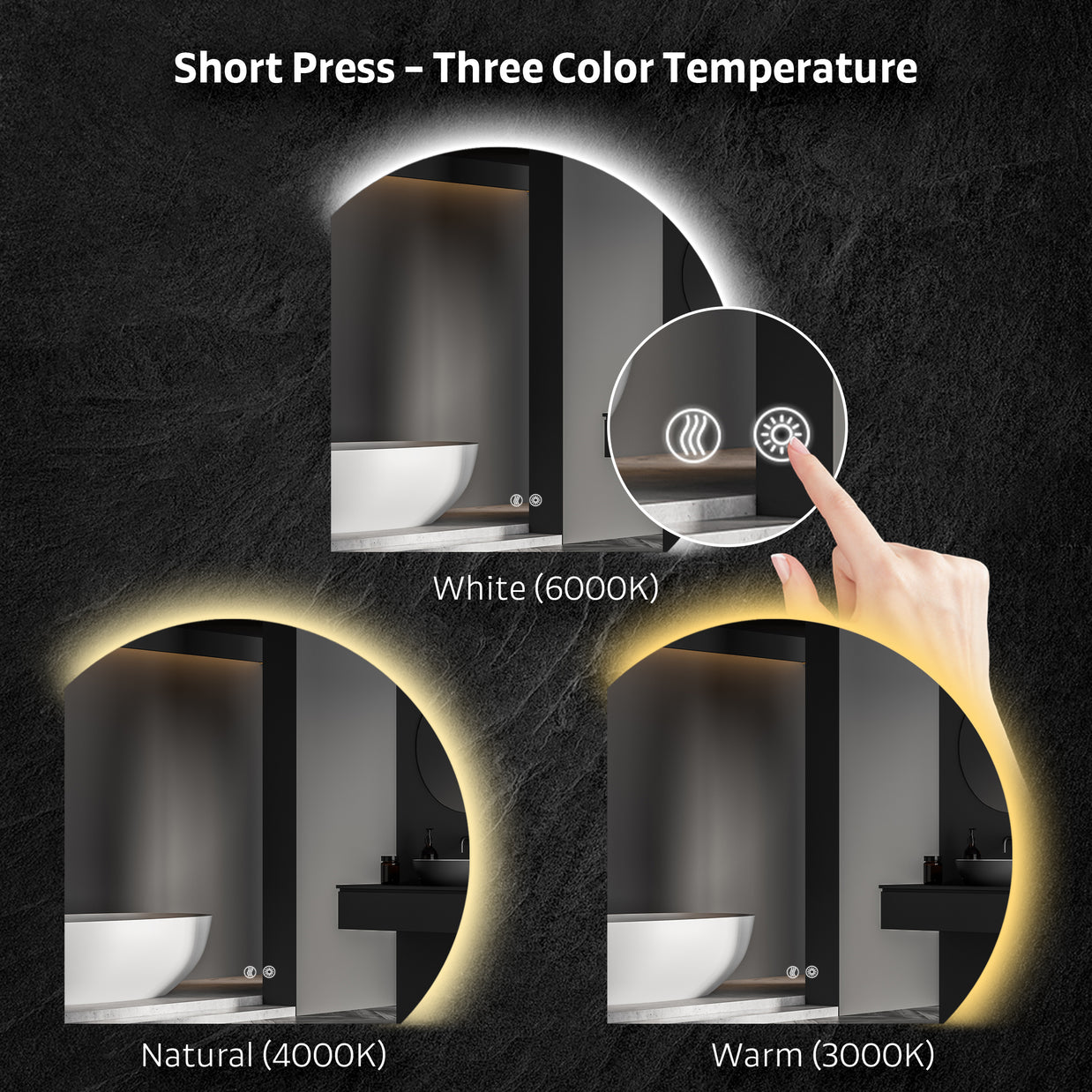 YULIKA Wall Mounted Dimmable Semicircular LED Mirror Anti-Fog Backlit Lighted Bathroom Vanity Mirror