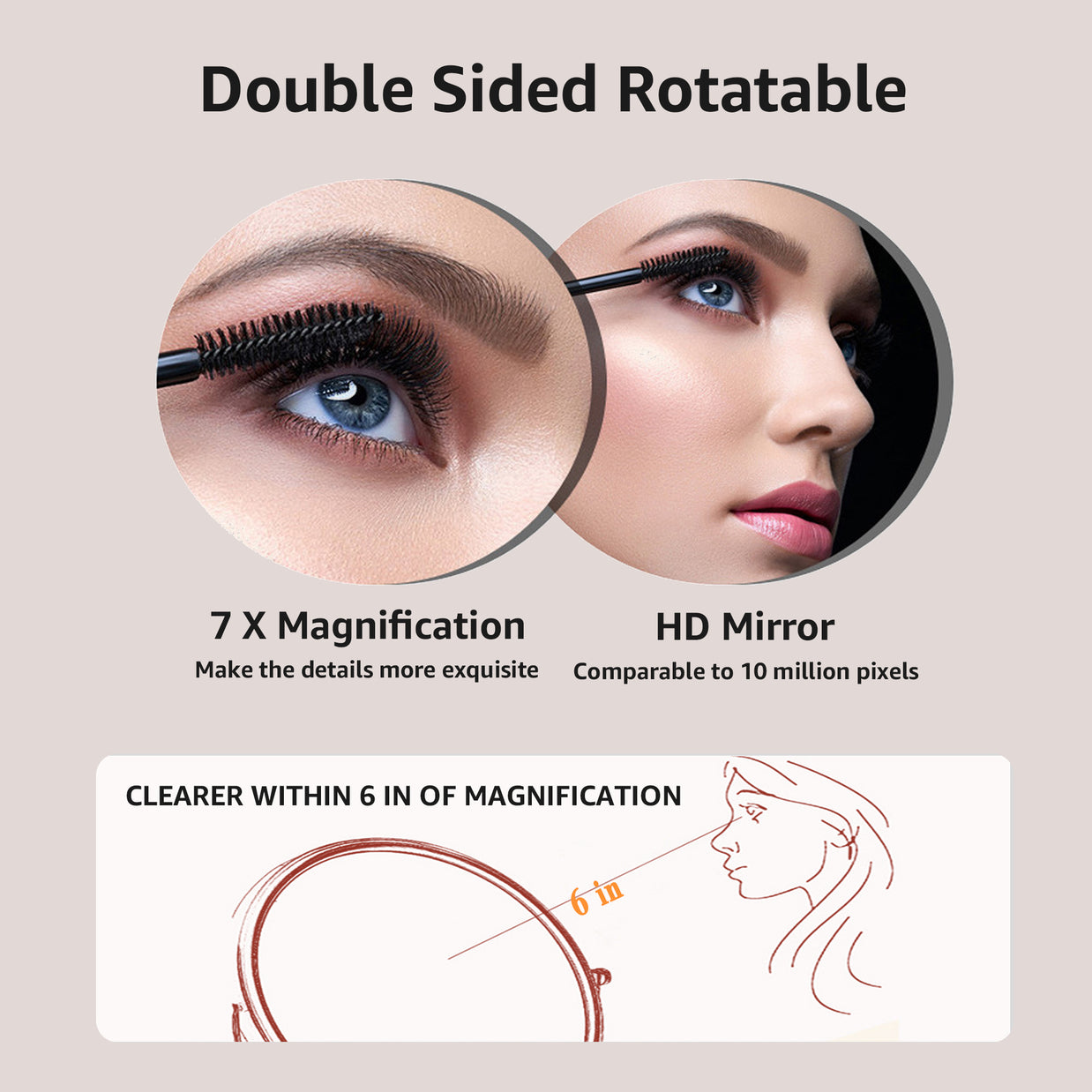 YULIKA Round LED Metal Wall Mirror with 10x Magnification & Charging Function ¨C Makeup Mirror